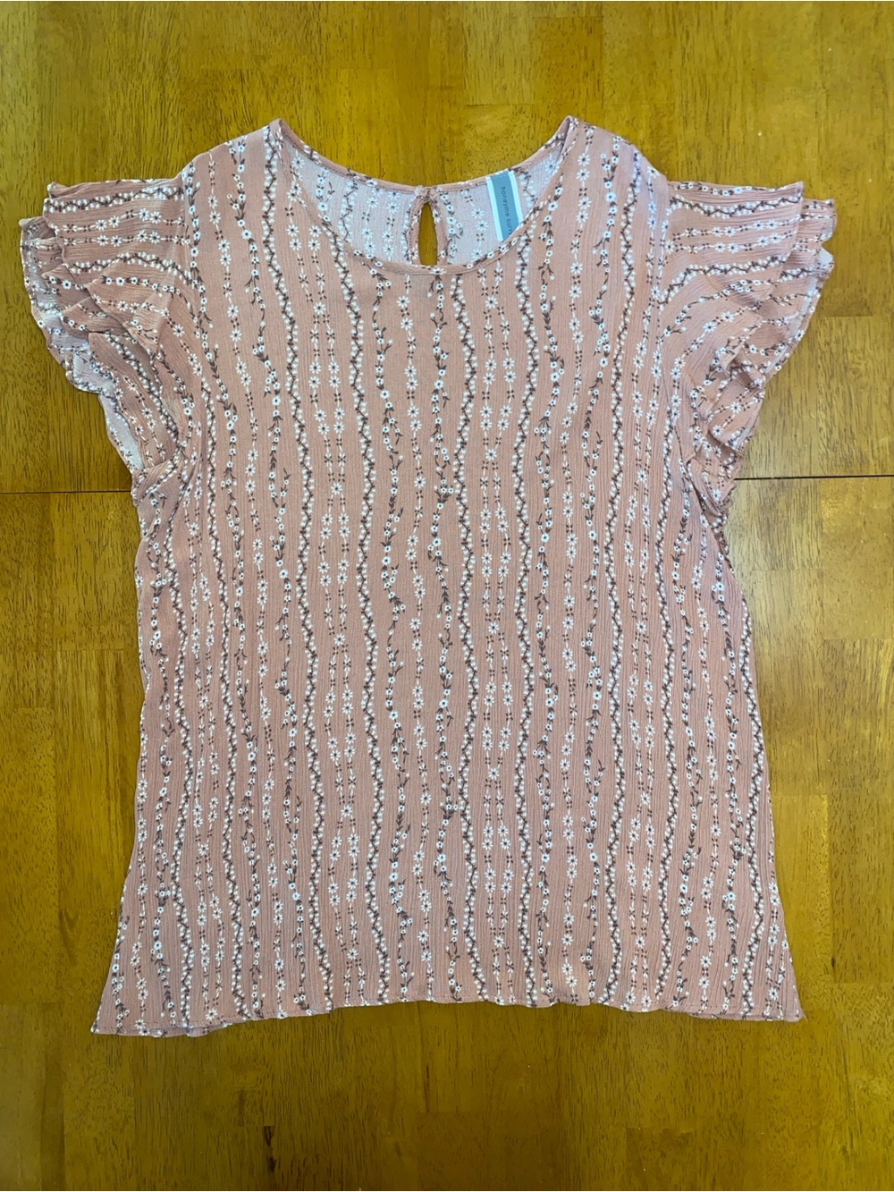 Honeyme - Women's Rose Floral, Scoop Nexk, Flutter Sleeve Top, Sz XL